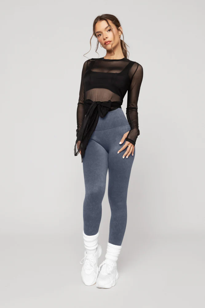 Bow Back Mesh Reversible Long Sleeve Top - Black - Image 6