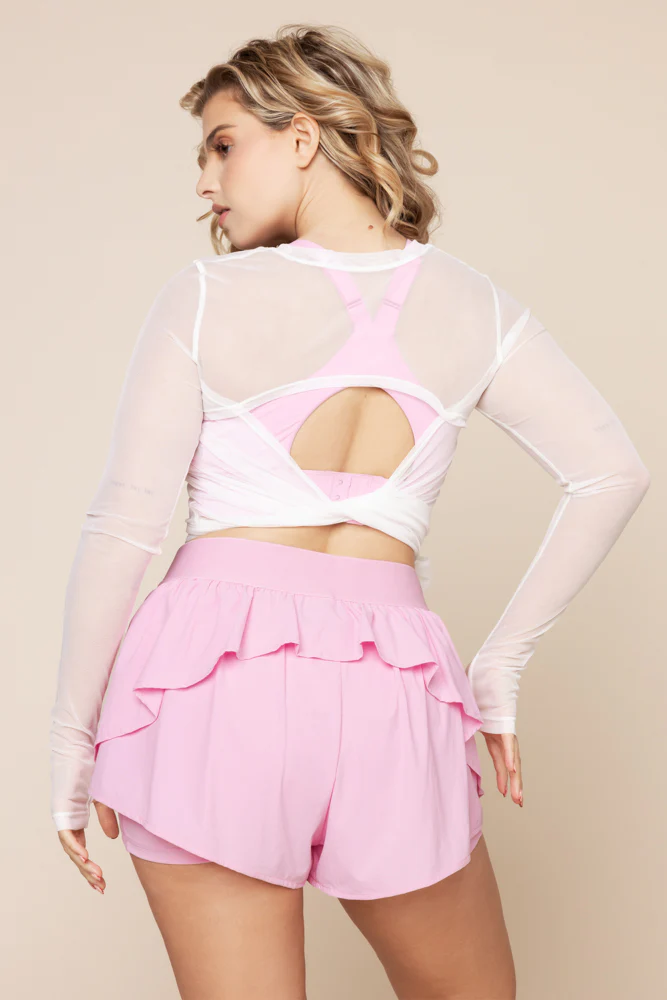 Bow Back Mesh Reversible Long Sleeve Top - Bright White - Image 5