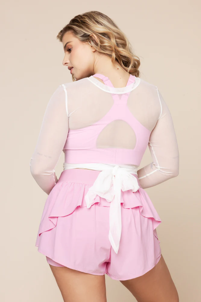 Bow Back Mesh Reversible Long Sleeve Top - Bright White - Image 9