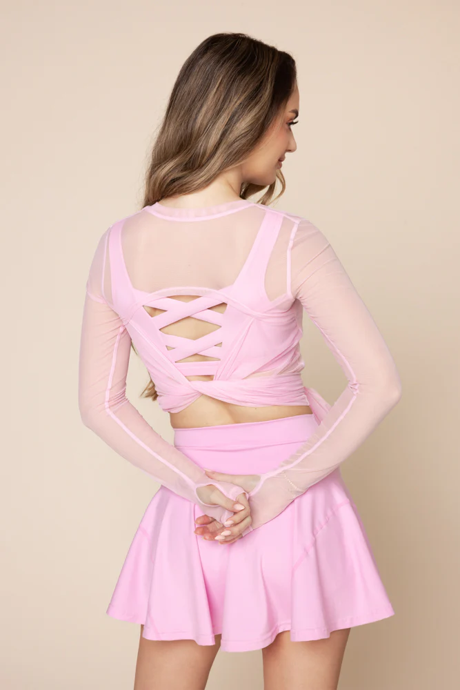 Bow Back Mesh Reversible Long Sleeve Top - Bubblegum - Image 2
