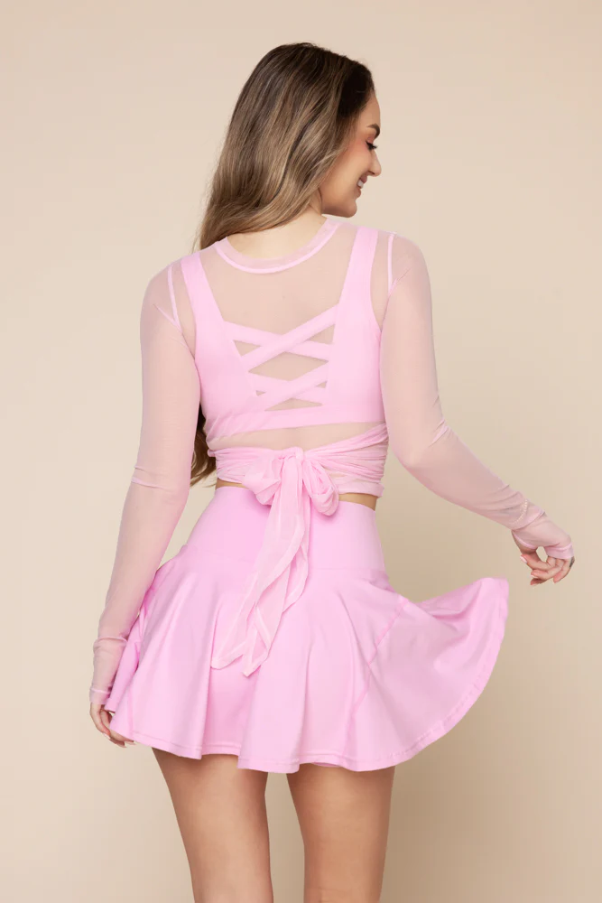 Bow Back Mesh Reversible Long Sleeve Top - Bubblegum - Image 7