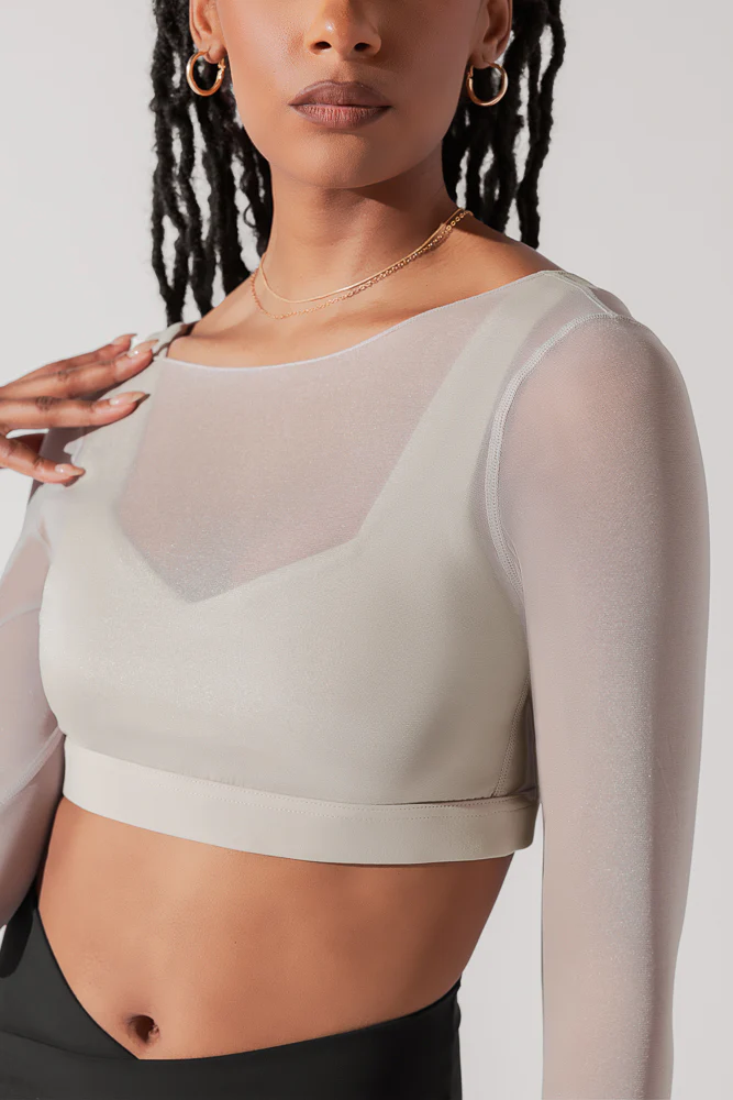 Coquette Long Sleeve Mesh Bra - Grey Pearl - Image 2
