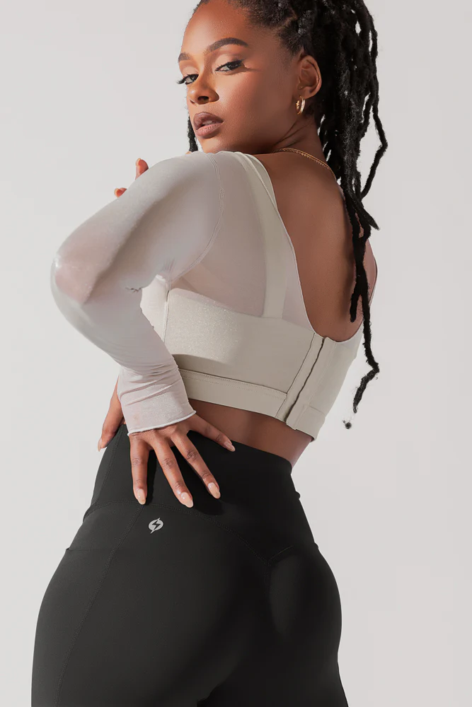 Coquette Long Sleeve Mesh Bra - Grey Pearl - Image 3