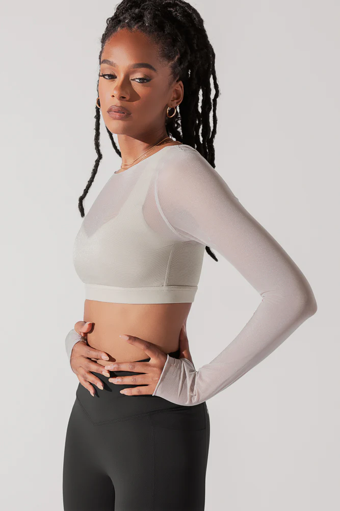 Coquette Long Sleeve Mesh Bra - Grey Pearl - Image 6