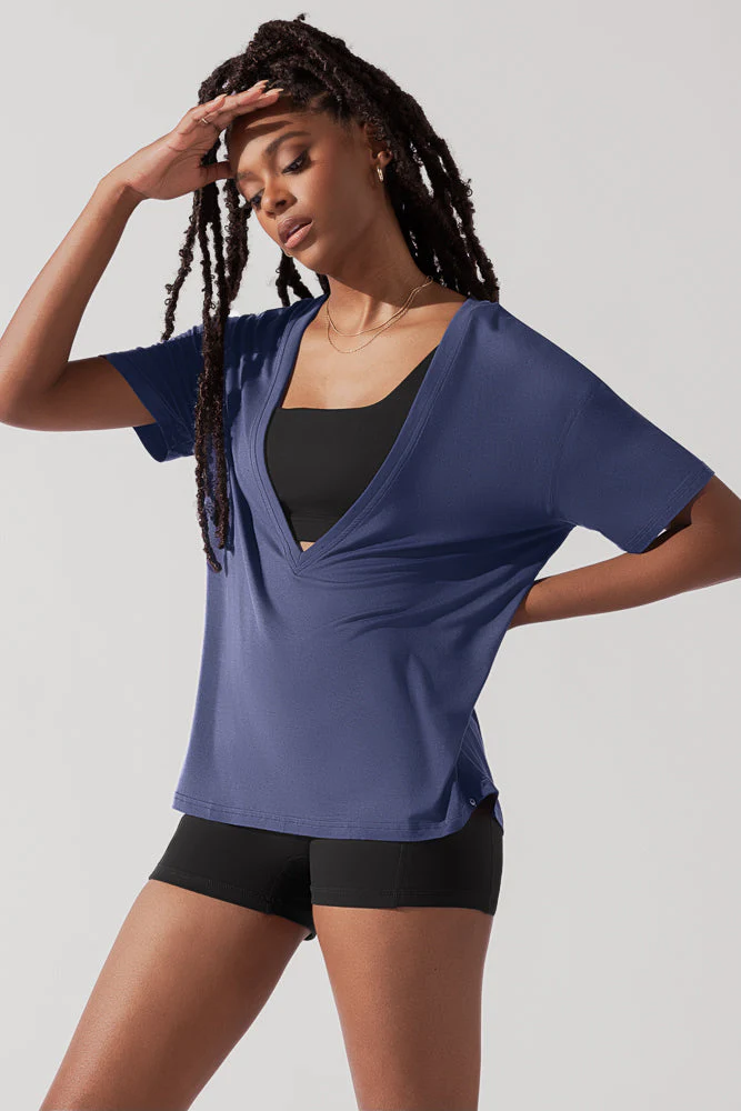 Daring Deep V Tee - Dark Navy - Image 4