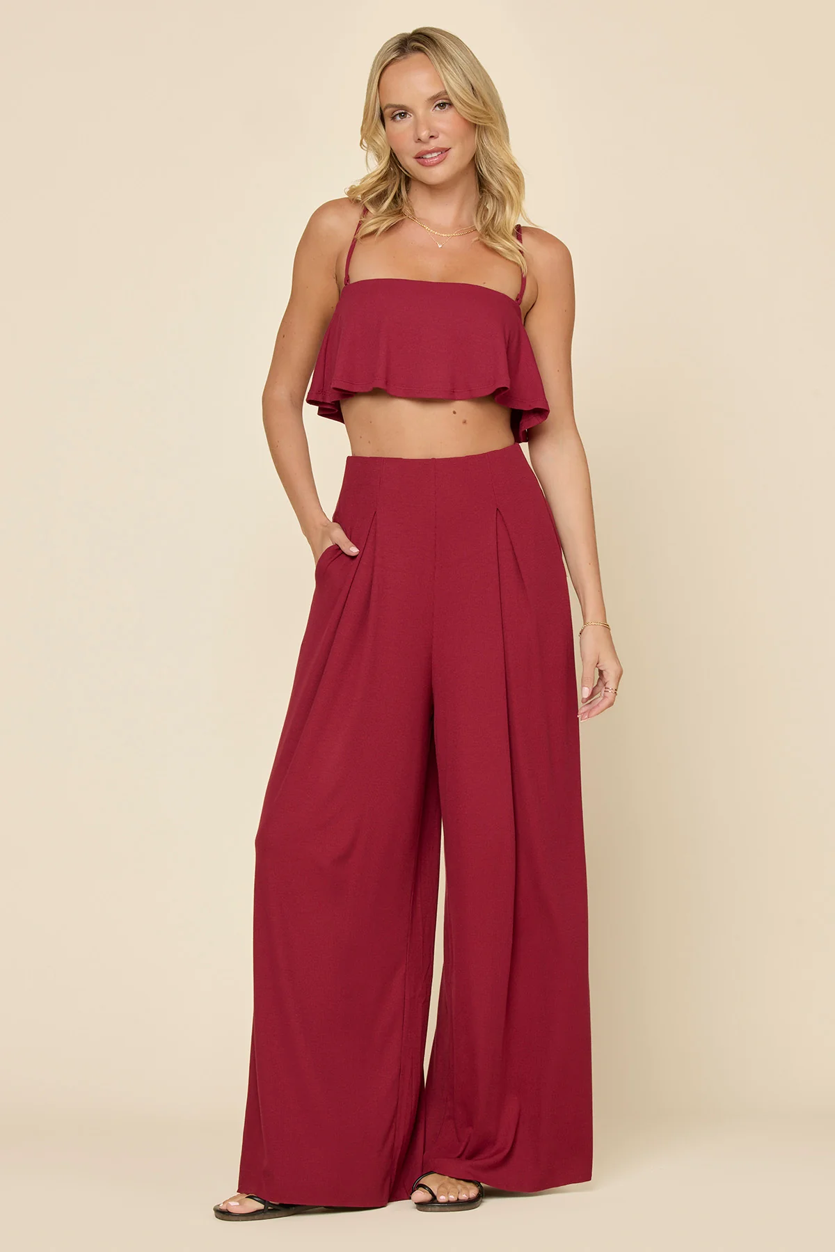 Go With The Flow Crop Top - Deep Cherry - Image 4