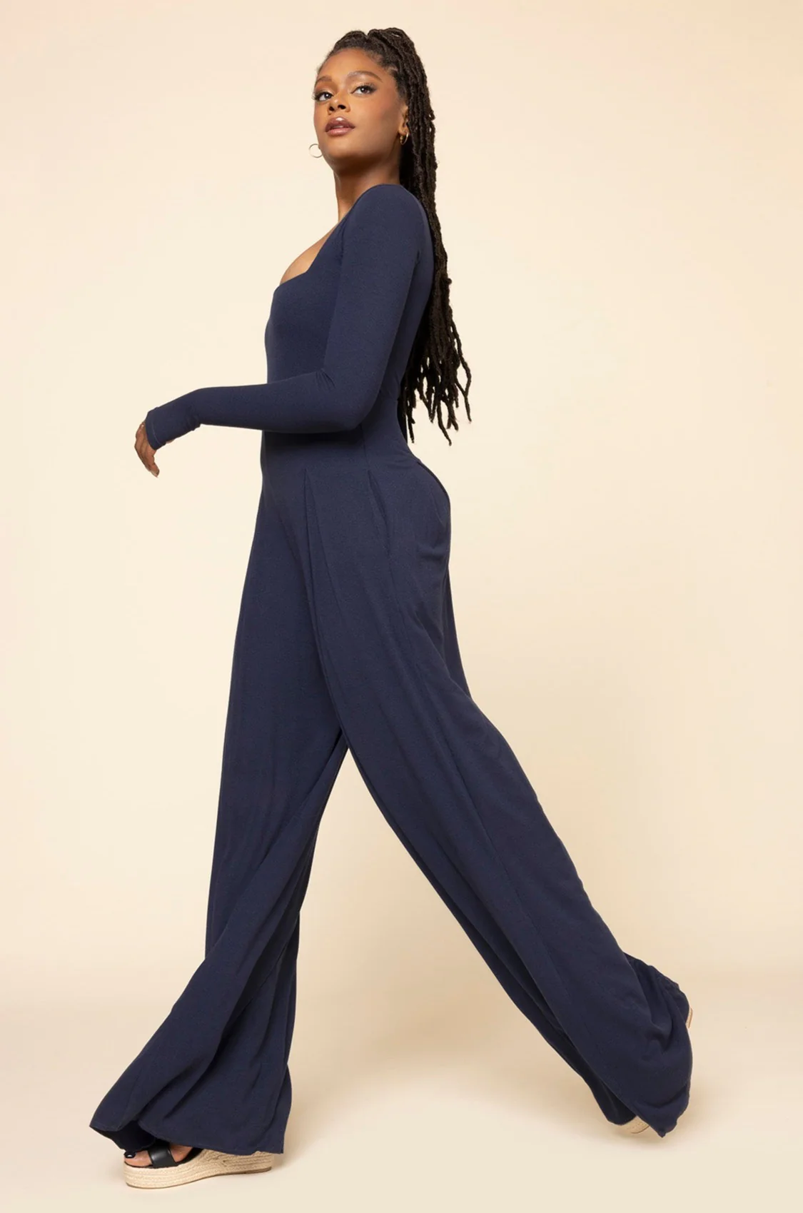 Go With The Flow Long Sleeve Jumpsuit - Cosmic Navy - Image 5