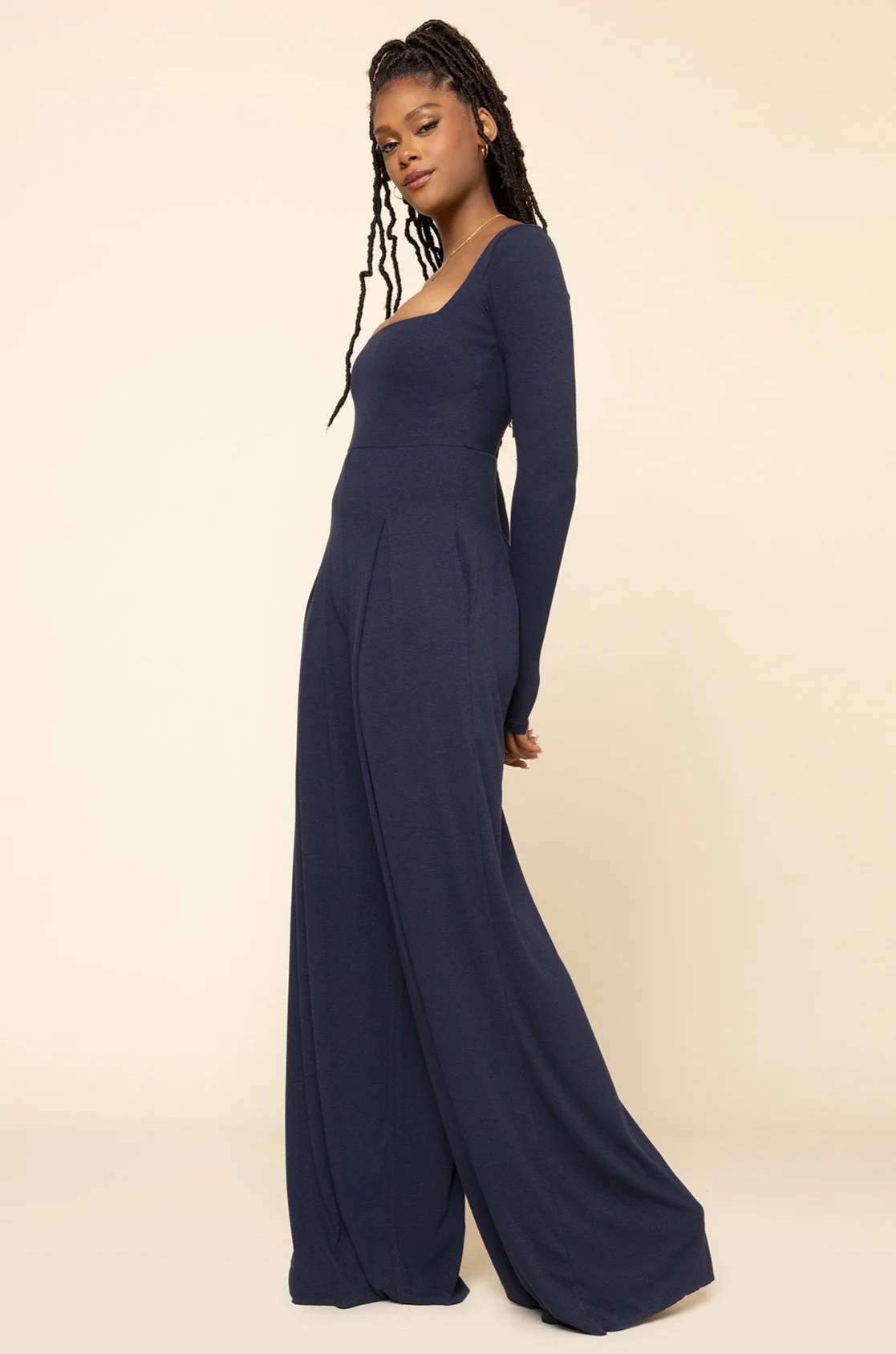 Go With The Flow Long Sleeve Jumpsuit - Cosmic Navy - Image 7